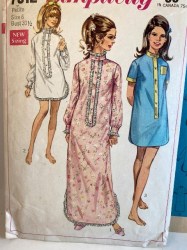 7912 Simplicity 1968  Short - Long Sleeve Button Collar Sleep Shirt Lengths Pattern 8-10